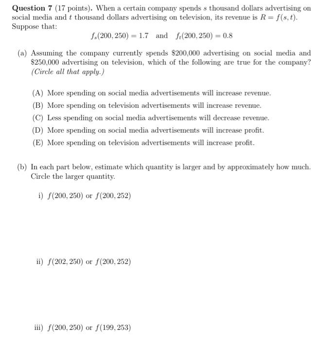 Solved Question 7 (17 points). When a certain company spends | Chegg.com
