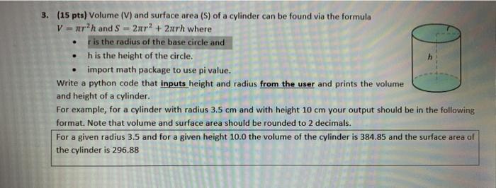 Solved 3. (15 pts) Volume (V) and surface area (S) of a | Chegg.com