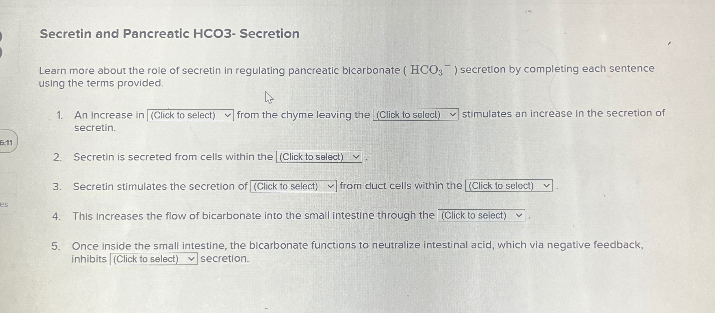 Solved Secretin and Pancreatic HCO3- ﻿SecretionLearn more | Chegg.com