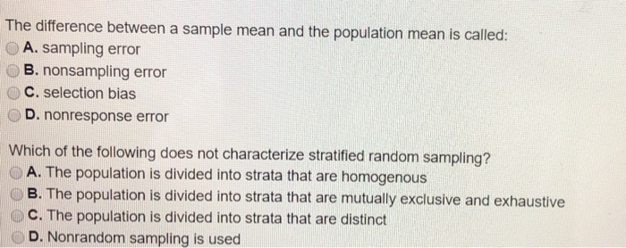 Solved The Difference Between A Sample Mean And The Chegg Com