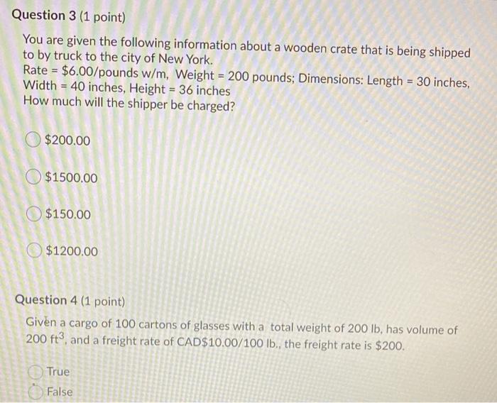 Solved Question 3 (1 point) You are given the following | Chegg.com