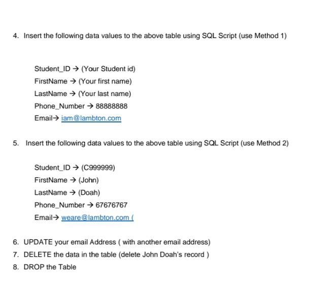 Solved 4. Insert the following data values to the above | Chegg.com