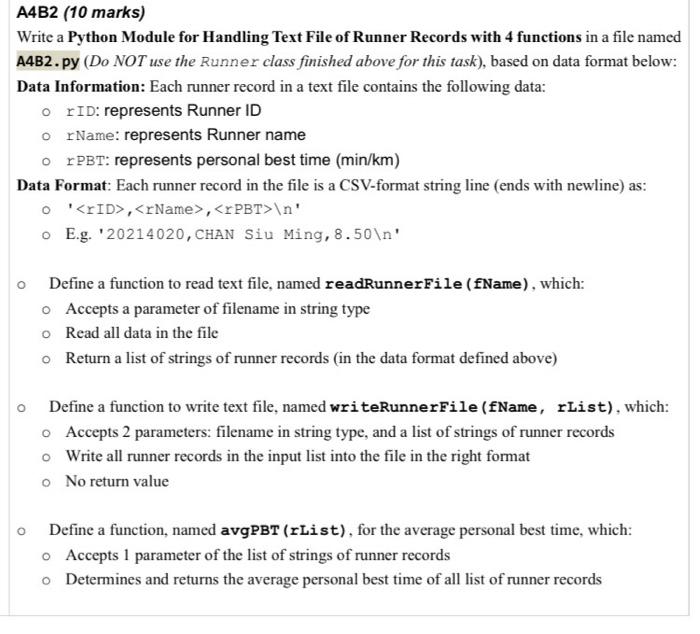 Solved A4B2 (10 marks) Write a Python Module for Handling