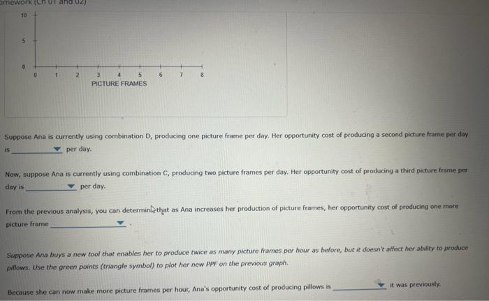 Suppose Ana is currently using combination D, producing one picture frame per day. Her opportunity cost of producing a second
