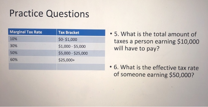 Solved Practice Questions Marginal Tax Rate 10% 30% Tax | Chegg.com