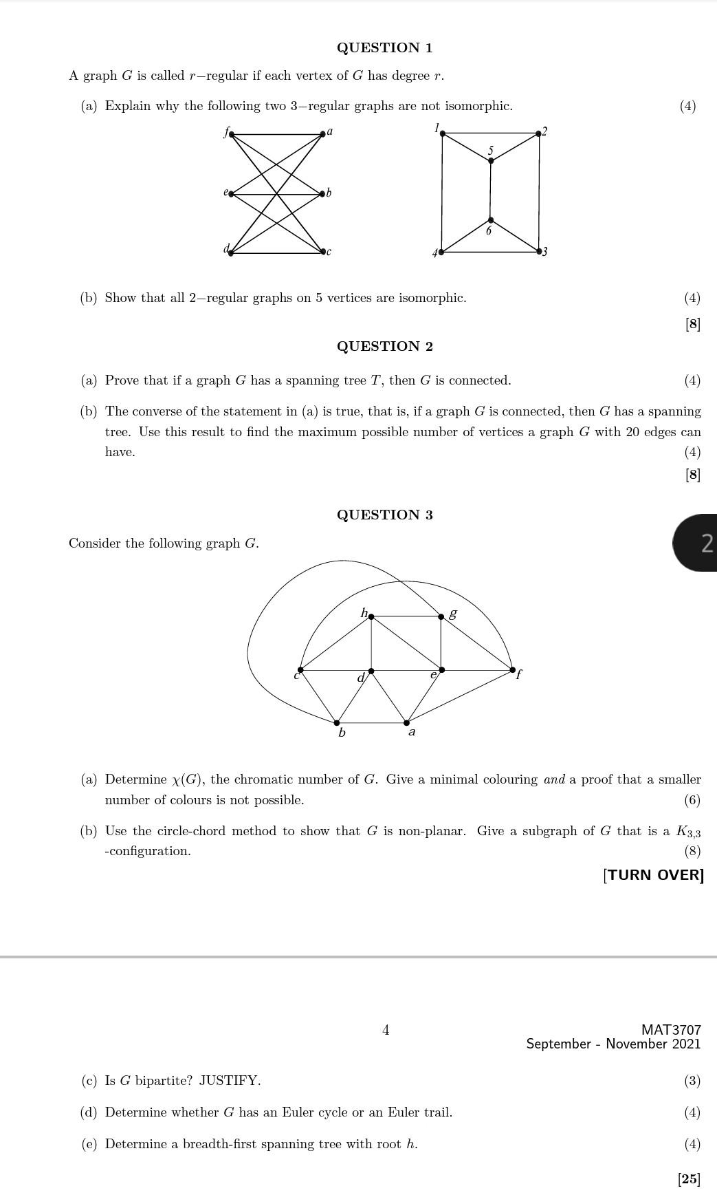 Solved QUESTION 1 A graph G is called r-regular if each | Chegg.com
