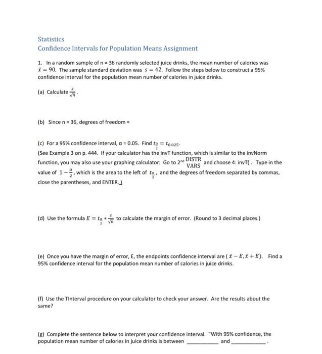 Solved Statistics Confidence intervals for Population Means | Chegg.com