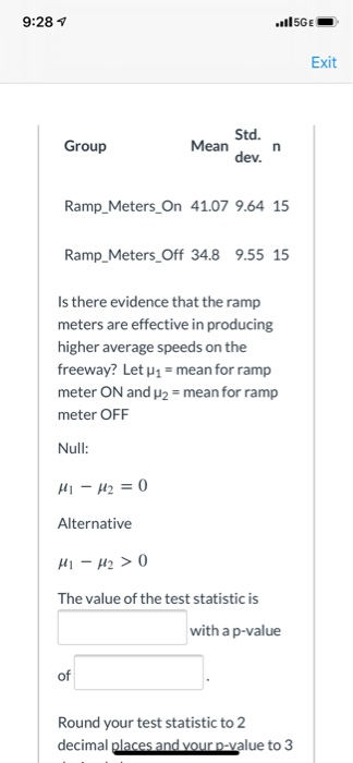 Solved 9:28 1 ..105GE Exit Question 29 2 pts Ramp metering | Chegg.com