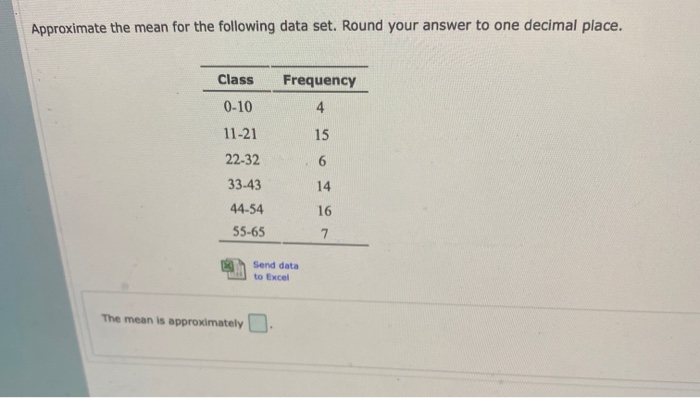 Solved Approximate the mean for the following data set. | Chegg.com