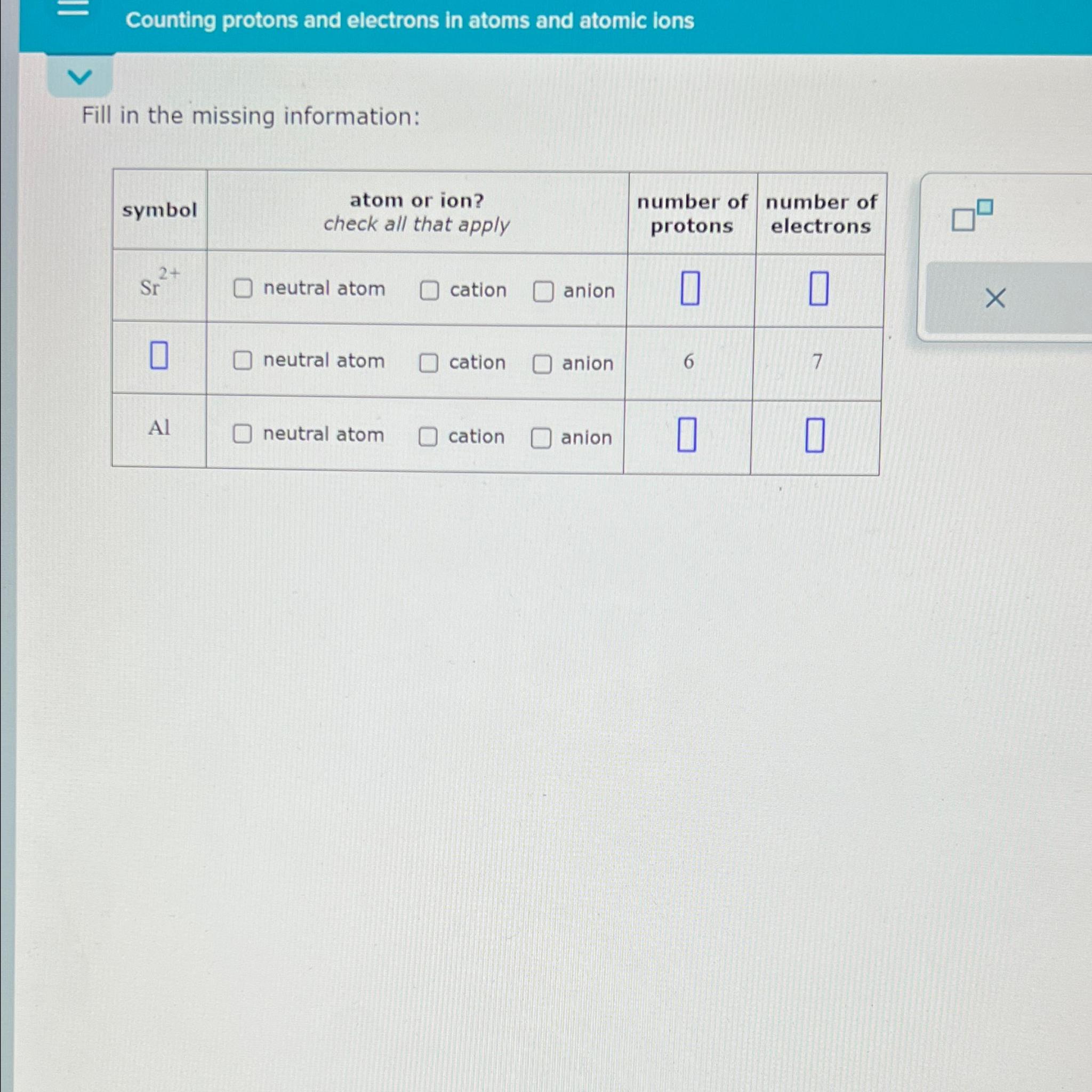 Solved Counting protons and electrons in atoms and atomic | Chegg.com