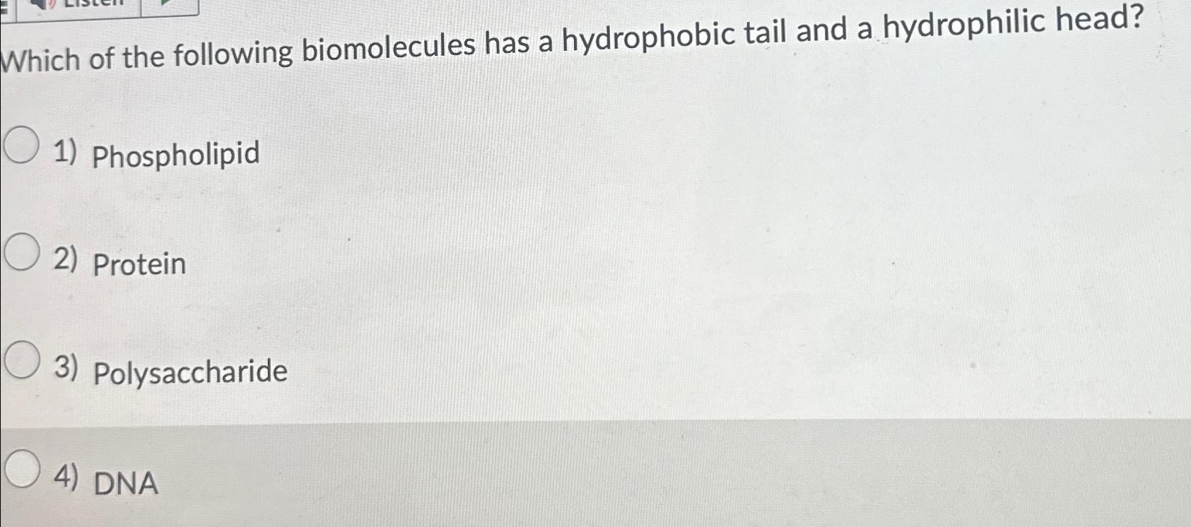 Which of the following biomolecules has a hydrophobic
