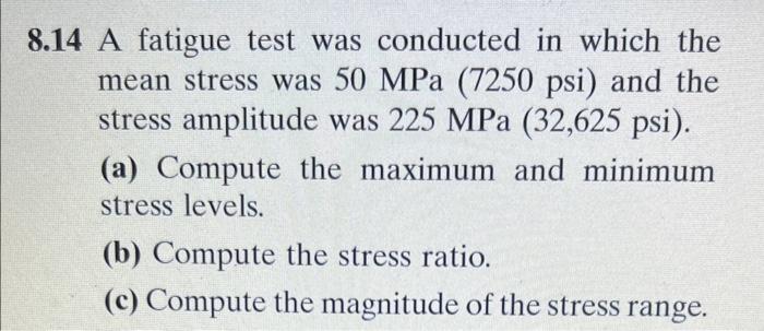 Solved 8.14 A fatigue test was conducted in which the mean | Chegg.com