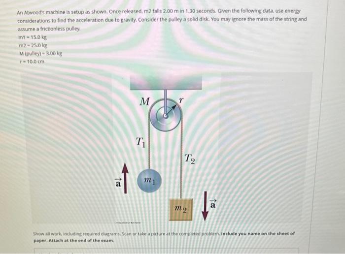 Solved An Atwood's machine is setup as shown. Once released,