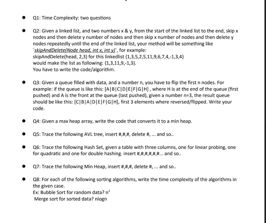 Solved Q1: Time Complexity: two questions Q2: Given | Chegg.com