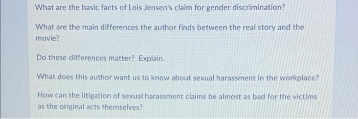 Solved What are the basic facts of Lois Jensen's claim for | Chegg.com