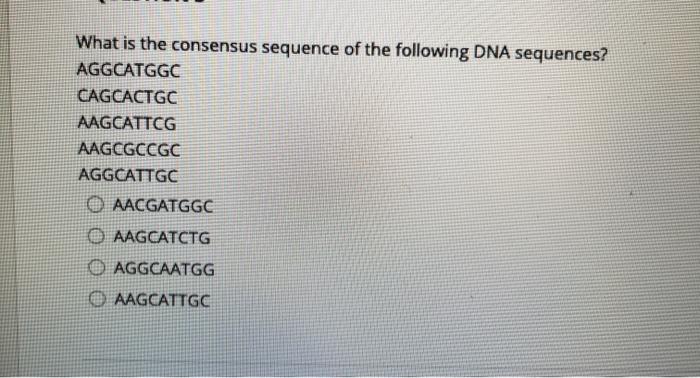 Solved What is the consensus sequence of the following DNA | Chegg.com