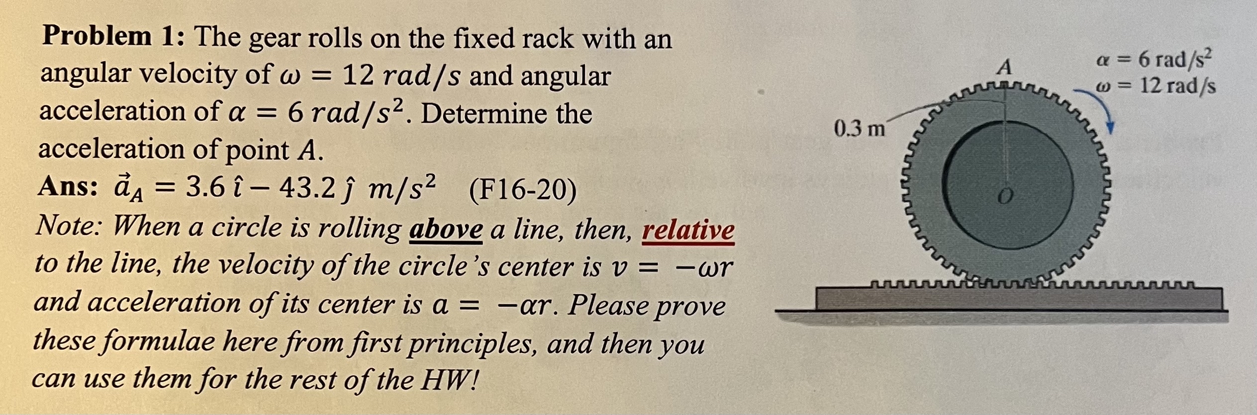 Solved Problem 1: The gear rolls on the fixed rack with an | Chegg.com