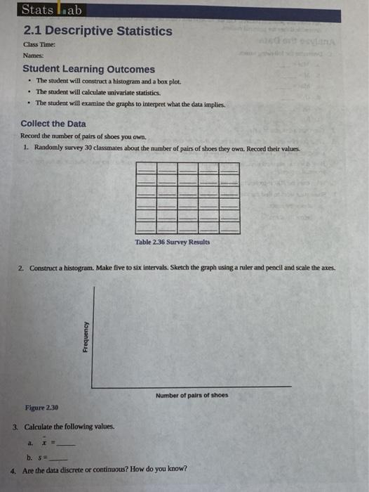 Solved Stats Lab 2.1 Descriptive Statistics Class Time: | Chegg.com