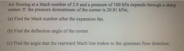 Solved Air flowing at a Mach number of 2.9 and a pressure of | Chegg.com