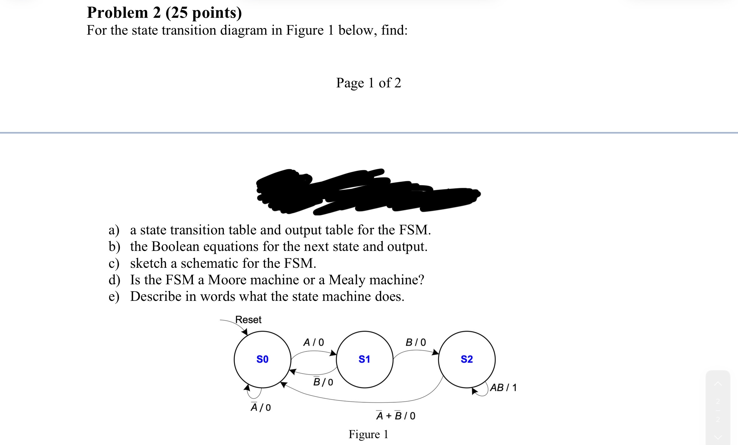 Solved Problem 2 (25 ﻿points)For the state transition | Chegg.com