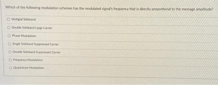 Solved Which of the following modulation schemes has the | Chegg.com