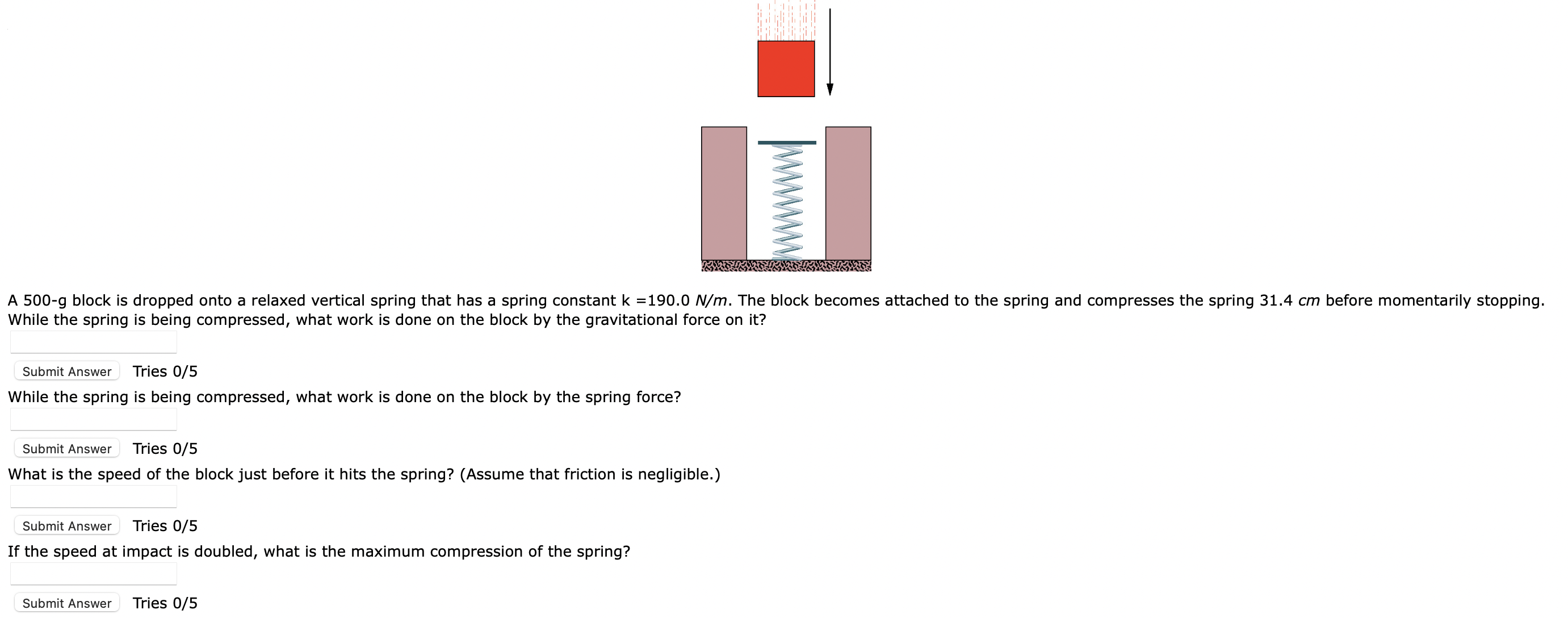 Solved While the spring is being compressed, what work is | Chegg.com