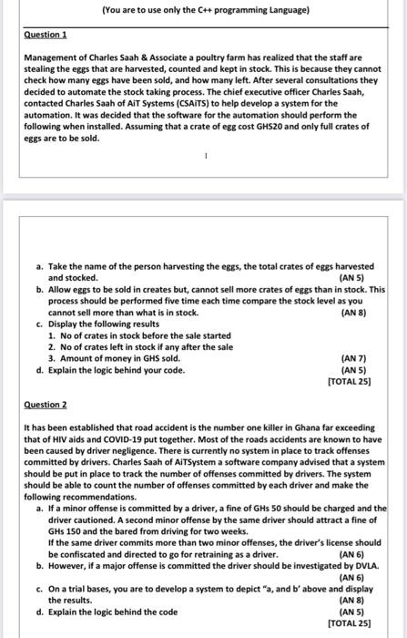 Solved (You are to use only the CH programming Language) | Chegg.com