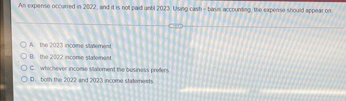 Solved An expense occurred in 2022, and it is not paid until | Chegg.com