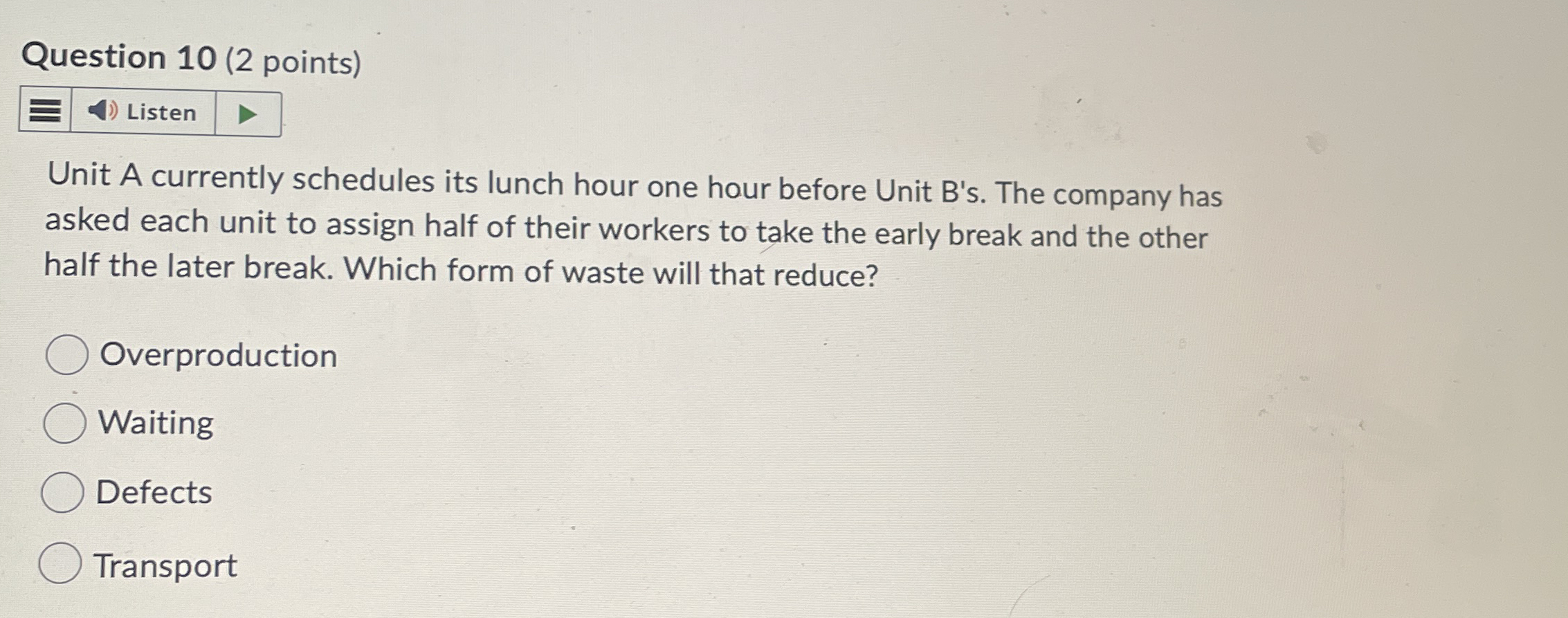 Solved Question 10 (2 ﻿points)Unit A currently schedules its | Chegg.com