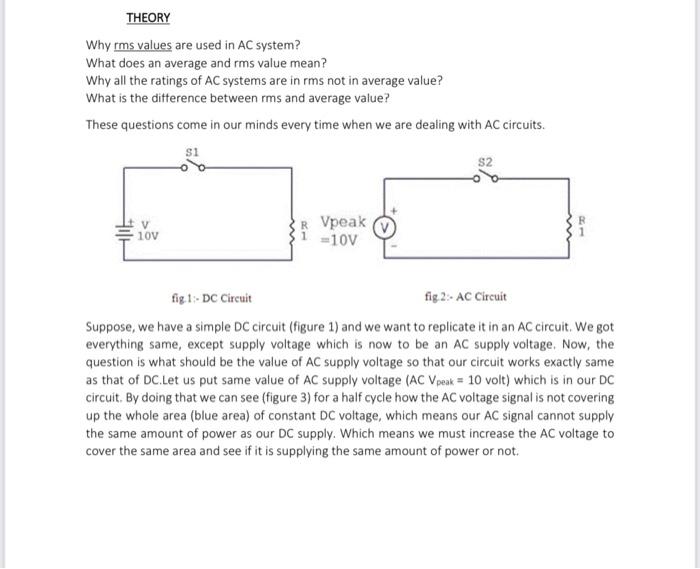Solved THEORY Why rms values are used in AC system? What | Chegg.com