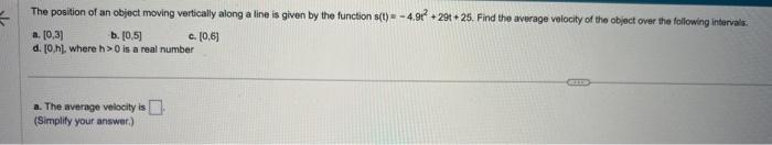 Solved The position of an object moving along a line is | Chegg.com
