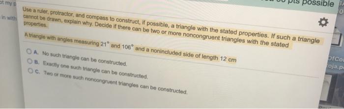 Solved at my p ble Use a ruler, protractor, and compass to | Chegg.com