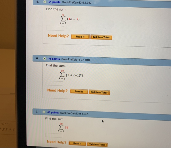 Solved 5 1 Points Swokprecalc 13 9 1 037 Find The Sum É