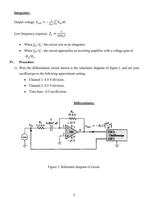 LAB 7: OP-AMP Differentiator and Integrator I. | Chegg.com