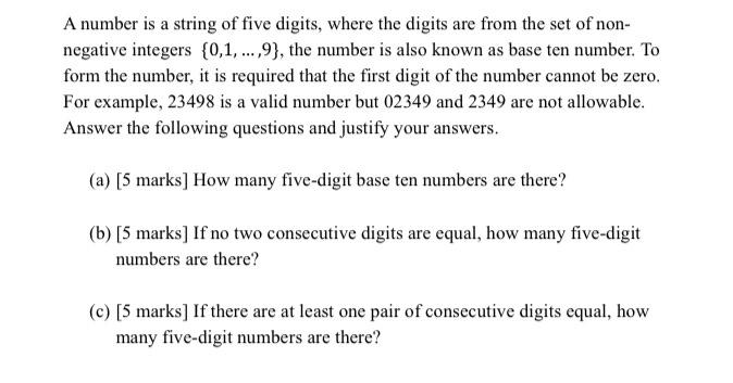 Solved A number is a string of five digits, where the digits | Chegg.com