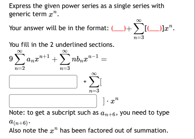 Solved Express the given power series as a single series | Chegg.com