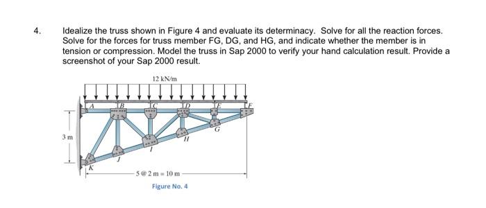 Solved Idealize the truss shown in Figure 4 and evaluate its | Chegg.com