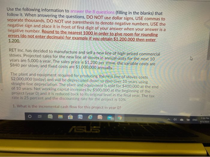 Solved Use the following information to answer the 8 | Chegg.com