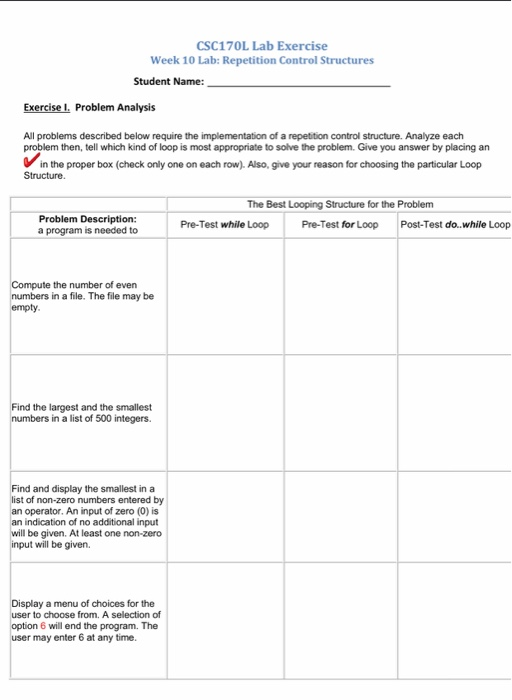 Solved CSC170L Lab Exercise Week 10 Lab: Repetition Control | Chegg.com