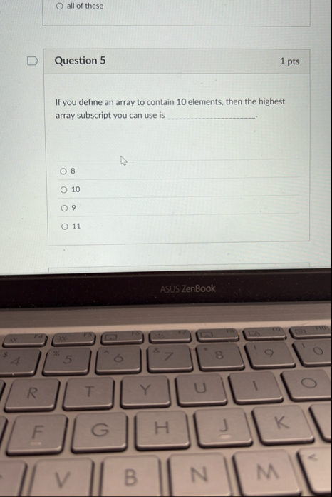 Solved all of theseQuestion 51 ﻿ptsIf you define an array to | Chegg.com