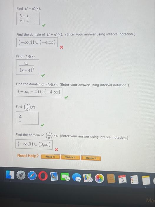 Solved X Consider The Following Functions 5 F X G X X 4