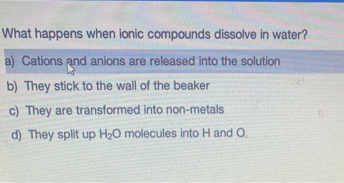 Solved What happens when ionic compounds dissolve in water? | Chegg.com