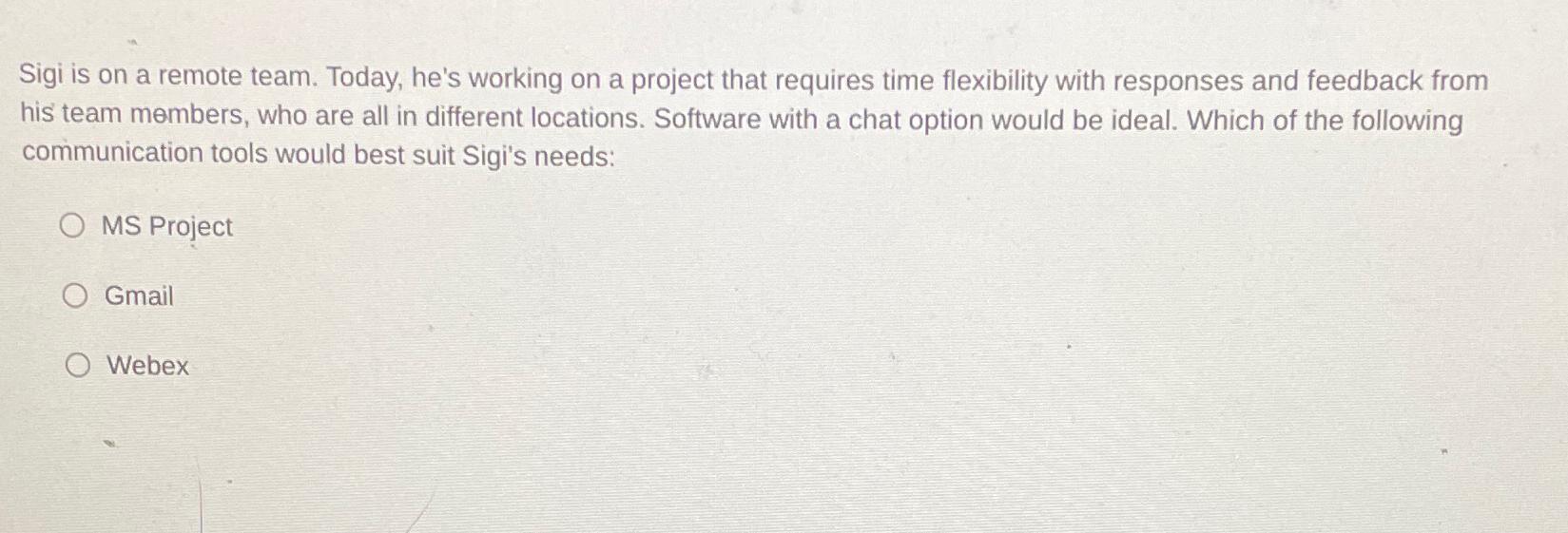 Solved Sigi is on a remote team. Today, he's working on a | Chegg.com