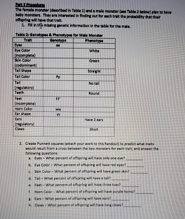 Monster Genetics Lab Answer Key Table 1 GustavoGargiulo Free 