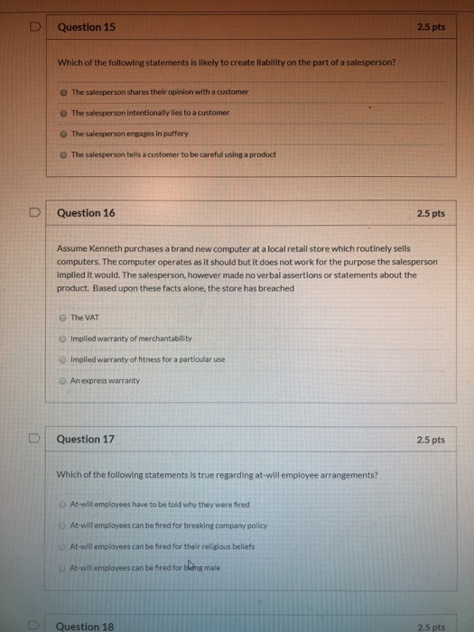 Solved Question 15 2.5 Pts Which Of The Following Statements | Chegg.com Solved Question 15 2.5 Pts Which Of The Following Statements | Chegg.com