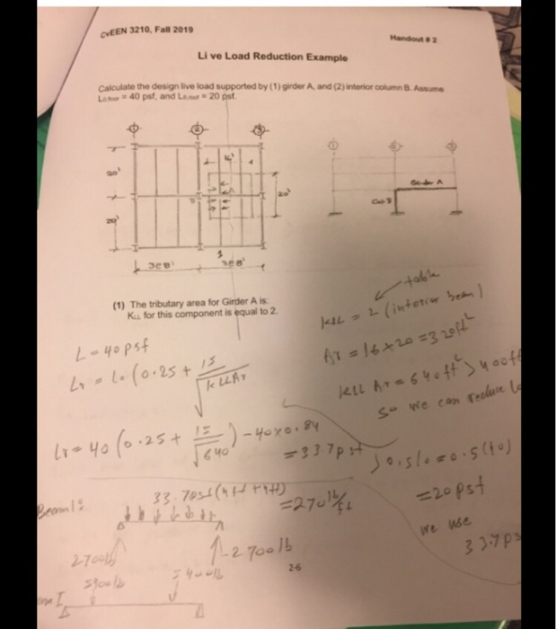 For the live load reduction class example (see HO 2