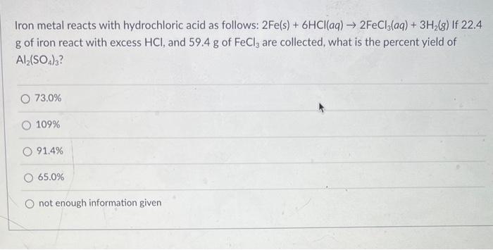 Solved Aluminum Metal Reacts With Sulfuric Acid According To