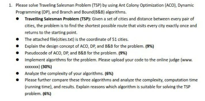 Solved 1. Please Solve Traveling Salesman Problem (TSP) By | Chegg.com