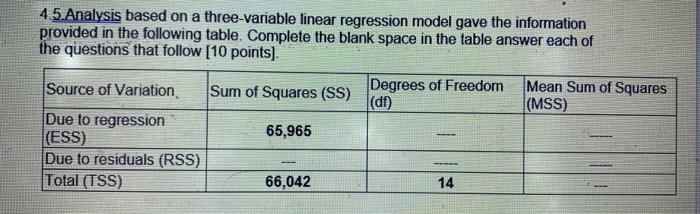 Solved 4.5. Analysis based on a three-variable linear | Chegg.com