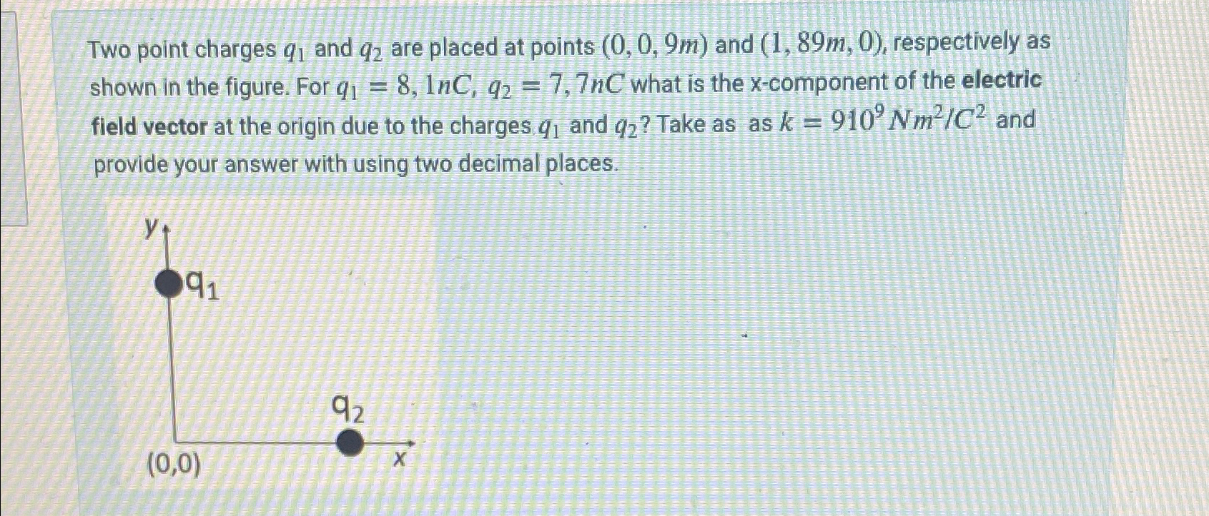 Solved Two point charges q1 ﻿and q2 ﻿are placed at points | Chegg.com